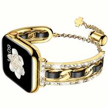 1pc Minimalist & Fashionable Watch Band, Compatible With Apple Watch 38/40/41/42/44/45/46/49mm, Sparkling Crystal Unique Design, Adjustable Bracelet Style Strap, Suitable For Apple Watch Ultra 2/1 Series 10/9/8/7/6/SE/5/4/3/2/1 (Band Only) - Gold - View 6