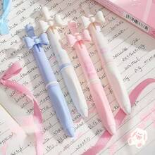 4pcs/Set Cute Bowknot Retractable Pens, Ins Style High-Quality Quick-Drying Neutral Pens, 0.5mm Black Ink Pens For Smooth Writing On Diaries And Stationery, Back To School Supplies, Office Supplies, Student Gifts - Black - View 8