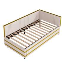 Upholstered Bed, Sofa Bed 90*200, Multifunctional Slatted Bed, Soft Velvet Upholstery, Beige - Beige - View 11