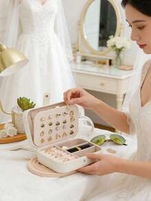 1pc PU Leather Jewelry Storage Box, Button Closure Jewelry Organizer Box, Necklace Pendant Earring Ring Bracelet Jewelry Display Case - Multicolor - View 5