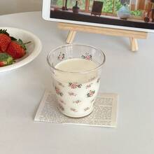 1 件 280ml 耐热粉红玫瑰图案玻璃杯，法式马克杯，可微波炉加热，适合在家喝牛奶、咖啡、茶，优雅清爽的玻璃杯 - 粉紅色玫瑰 - 查看 4