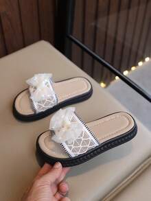 "Girls' Princess Bow Star-Print Sandals – Adjustable Ankle Strap, Soft Padded Footbed, Non-Slip Thick Sole, Cute Summer Casual Kids Footwear" - White - View 6