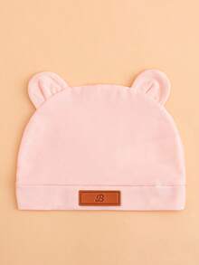 1pc Baby Pink 26 Letter Leather Label Beanie Hat, Cute & Fashionable, Comfortable Stretchy Soft, Suitable For Newborn Babies Spring/Summer Daily Wear And Outings, Great As Birthday Gift - Pink - View 36