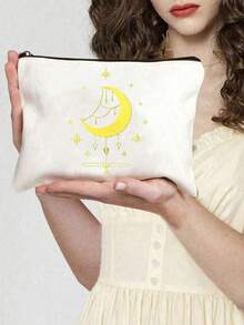 New Styles Sun Moon And Stars Printed Canvas Shoulder Bag,A Printed Black Tank Top Tote Bag And A Black Small Bag,Same Style Convenient Cosmetic Bag, Toiletry Bag And Clutch Bag,Valentine's Day Gifts - Multicolor - View 7