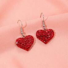 Red Heart Drop Earrings - CZ Red Heart - View 4