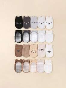 10 Pairs Baby Animal Ear Socks - Non-Slip, Soft Polyester, Cute Cat Dog Bear Patterns, Machine Washable Casual Socks For Infants, Playtime Essential | Animal Theme Design | Non-Slip Design, Baby Socks - Multicolor - View 4