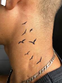 1张时尚可水洗草本鸟剪影颈部纹身贴纸，简约艺术防水贴花，小众氛围颈部和锁骨贴纸，可持续1-2周 - 黑色 - 查看 2