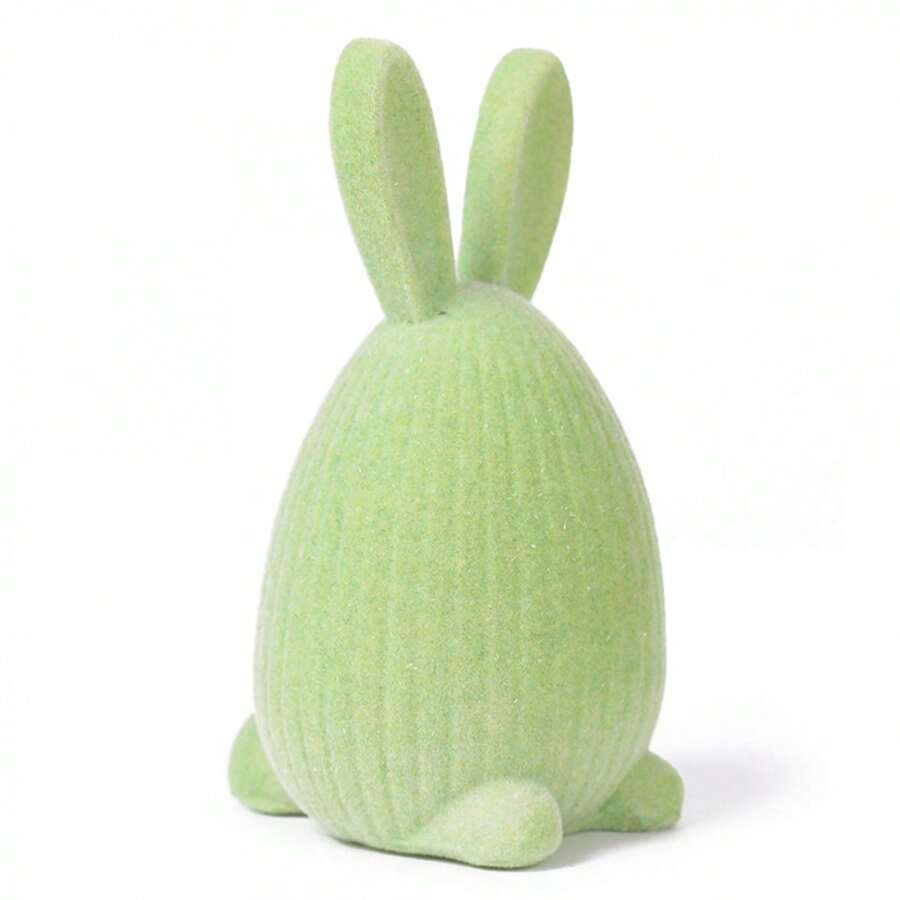 Flocking Easter Bunny Figurine Tabletop Ornament Cute Standing Rabbit Resin Statue Home Decorations Indoor - B - View 1