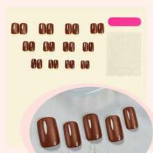 NXYCHIC Brown Magnetic Cat Eye Press On Nails (30 Pcs) - Short Square Glitter Glossy Solid Color Full Cover Acrylic Reusable Stick On False Nails For Women Girls - You Make Me Melt - 查看 3