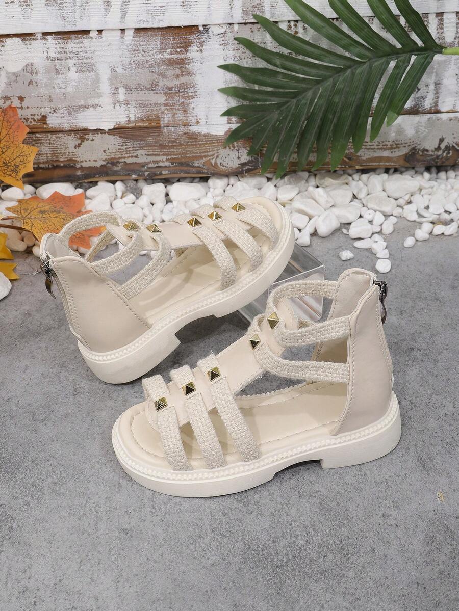 1 Pair Girls' Summer Sandals, Roman Style Sandals, Fashion Sandals, Soft Bottom Princess Sandals, And Comfortable - Beige - View 1