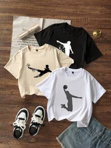 3pcs/Set Tween Boys Casual Printed Round Neck Short Sleeve T-Shirts, Summer Tops - Multicolor - View 2