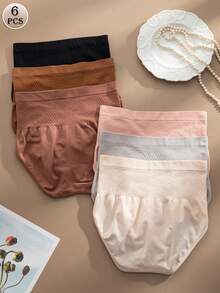 6pcs Comfortable Women's Seamless High Waist Briefs, Apricot Color - Nhiều màu - Xem 7
