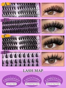640/608/544/528套大容量混合装，包含不同卷翘度的假睫毛套装，D型簇状假睫毛，30D+40D+60D+80D簇状假睫毛，纤细柔软的簇状假睫毛，直径8-16毫米的睫毛延长套装，卷翘效果假睫毛簇。 - 紫丁香色 - 查看 8
