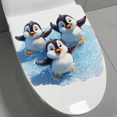1/4 piezas Pegatinas de pingüino lindas y juguetones para el inodoro, calcomanías de pared de animales autoadhesivas y removibles de PVC resistentes al agua, adecuadas para asientos de inodoro, tanques, bañeras y decoraciones de pared del hogar.