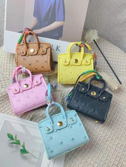 1pc Mini Coin Purse, Headphone Bag, Lipstick Bag, Key Bag, Christmas Gift,Bag Hanging Decoration,Bag Accessories,The Perfect Gift For Girls,Elegant Ostrich Pattern With,Silk Scarf Hanging Rope,Silk Scarf Hanging Rope Random Pattern Color