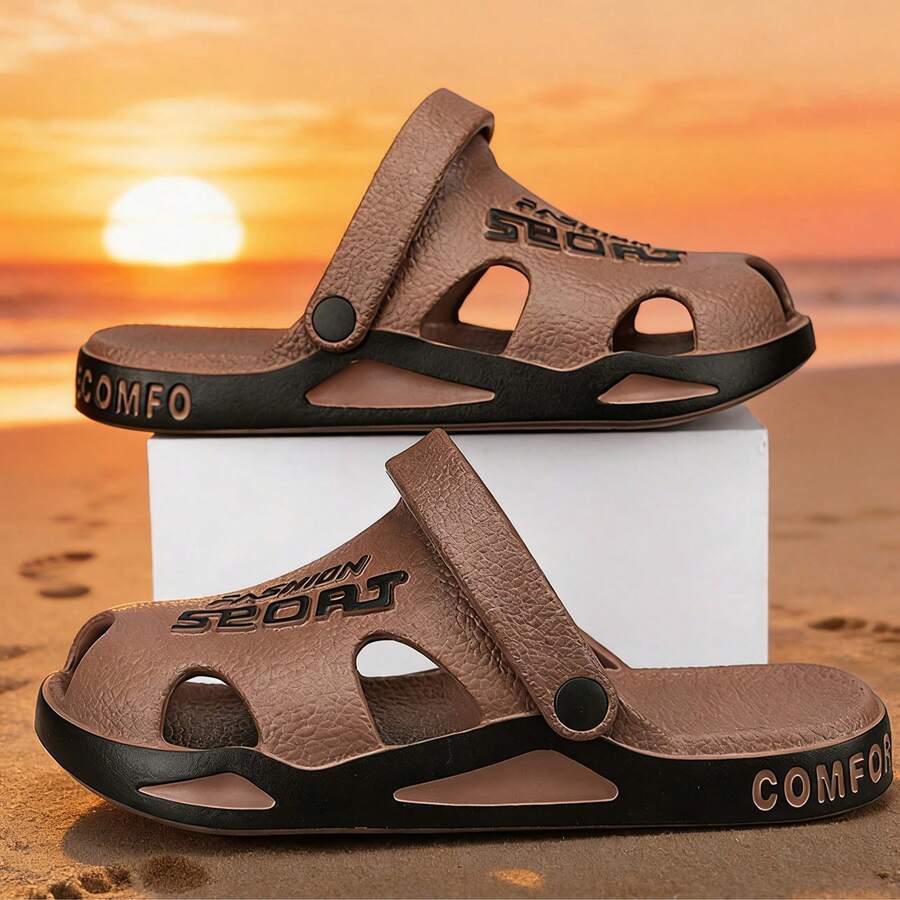 Sandalias deportivas para hombre de talla grande, nuevas sandalias de playa de verano, con suela gruesa cómoda y deslizante, chanclas de EVA transpirables para uso en interiores y exteriores - Marrón - Ver 1