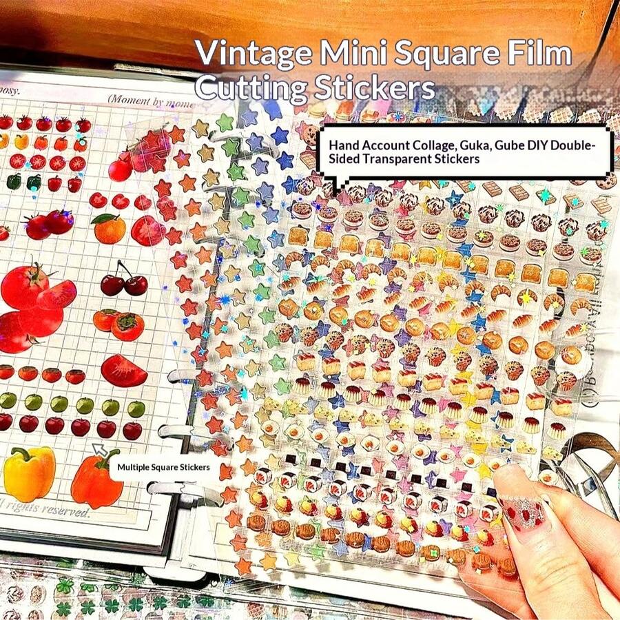 Hình dán vuông họa tiết cà chua cổ điển, trong suốt, hình dán trang trí dễ thương dùng cho sổ lưu niệm, nhật ký, sổ kế hoạch, quà tặng sinh nhật, tiệc tùng, ngày lễ, phù hợp cho nghệ thuật làm móng, đồ thủ công DIY [Kiểu ngẫu nhiên] - Đỏ - Xem 1
