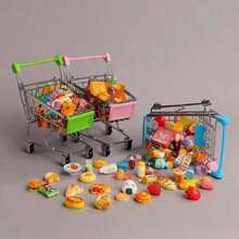 Xe đẩy mua sắm mini mô phỏng nhà búp bê, kèm đồ ăn và phụ kiện đồ chơi - Khung 4 bánh chắc chắn, giỏ mua sắm mở và ngăn chứa đồ phía dưới, phối màu (Hồng/Xanh lá cây/Xanh dương), thích hợp cho trò chơi nhập vai, trang trí nhà búp bê và các bữa tiệc theo chủ đề - Tương thích với búp bê và tượng nhỏ - Bao gồm thực phẩm mini và đồ ăn đồ chơi, bánh xe lăn êm, thiết kế nhỏ gọn và tiện dụng để khơi gợi trí tưởng tượng khi chơi. - Nhiều màu - Xem 3