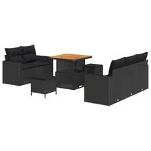 vidaXL 8-Teiliges Garten-Sofa-Set Mit Kissen, Schwarz Poly-Rattan - Black - View 2