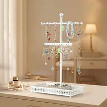 Meangood Jewelry Tree Stand Organizer 3in1 Necklace Organizer Display Bracelet Earrings And Ring Tray Jewelry Holder Hanger Metal(White) - 白色 - 查看 7