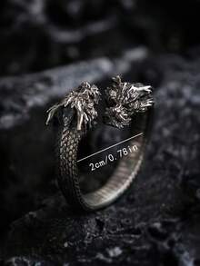 1pc Unique Dragon Shaped Ring - Exquisite Dragon Design With Scales And Wings, An Ideal Fashion Accessory For Men, Unleash The Wild Side, Fashionable Accessory | Dragon Pattern | Excellent Craftsmanship - A - View 8