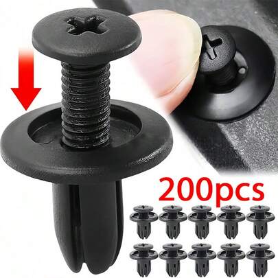 200 buc nituri din plastic de 6 mm, șuruburi de fixare, pentru bara de protecție a aripii auto, cleme cu șurub, elemente de fixare cu nituri, utilizate pe scară largă pentru fixarea aripii auto, barei de protecție, apărătorii, căptușelii, capacului radiatorului, panoului ușii și a altor piese