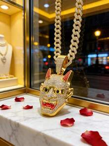 1pc European & American Fashion New Oni Demon Pendant, Stylish & Powerful Men's Pendant Necklace - Ghost Pendant Necklace - View 2