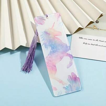 1pc 2D Acrylic Dreamlike Unicorn Acrylic Bookmark - With Tassel, Durable & Elegant Design, Perfect Gift For Readers & Stationery Lovers, Lightweight Decorative Piece, High-Quality Material, Fantasy Theme, Essential For Reading, Exclusive For Book Lovers