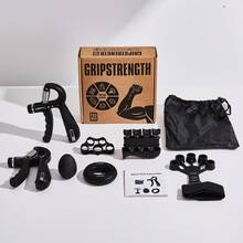 7PCS Grip Strength Trainer Kit, 2 Adjustable Forearm Resistance Grips, Finger Stretchers, Grip Ring, Hand Squeeze Ball, Finger Exercises, User Manual, Suitable for Hand Training, Suitable for Everyone - Schwarz - Übersicht 2