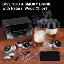 Whiskey Smoker Kit, Electric Cocktail Smoker Kit With 6 Wood Chips, Rechargeable Bourbon Smoker Kit Built In Lighter, Birthday Father's Day Christmas For Men Dad(No Need Butane) - màu đen - Xem 5