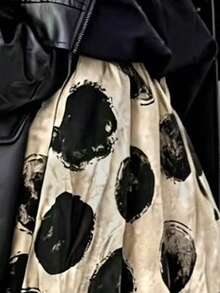 EARO Women's Long Polka Dot Skirt, Elastic Waist, Casual Non-Stretch Fabric, Suitable For Daily Wear Spring - Apricot - View 4