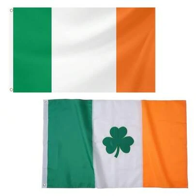 终极爱尔兰庆祝套装：3x5英尺爱尔兰国旗、爱尔兰三叶草旗和14*21厘米爱尔兰绳旗 - 圣帕特里克节庆祝活动的完美之选！