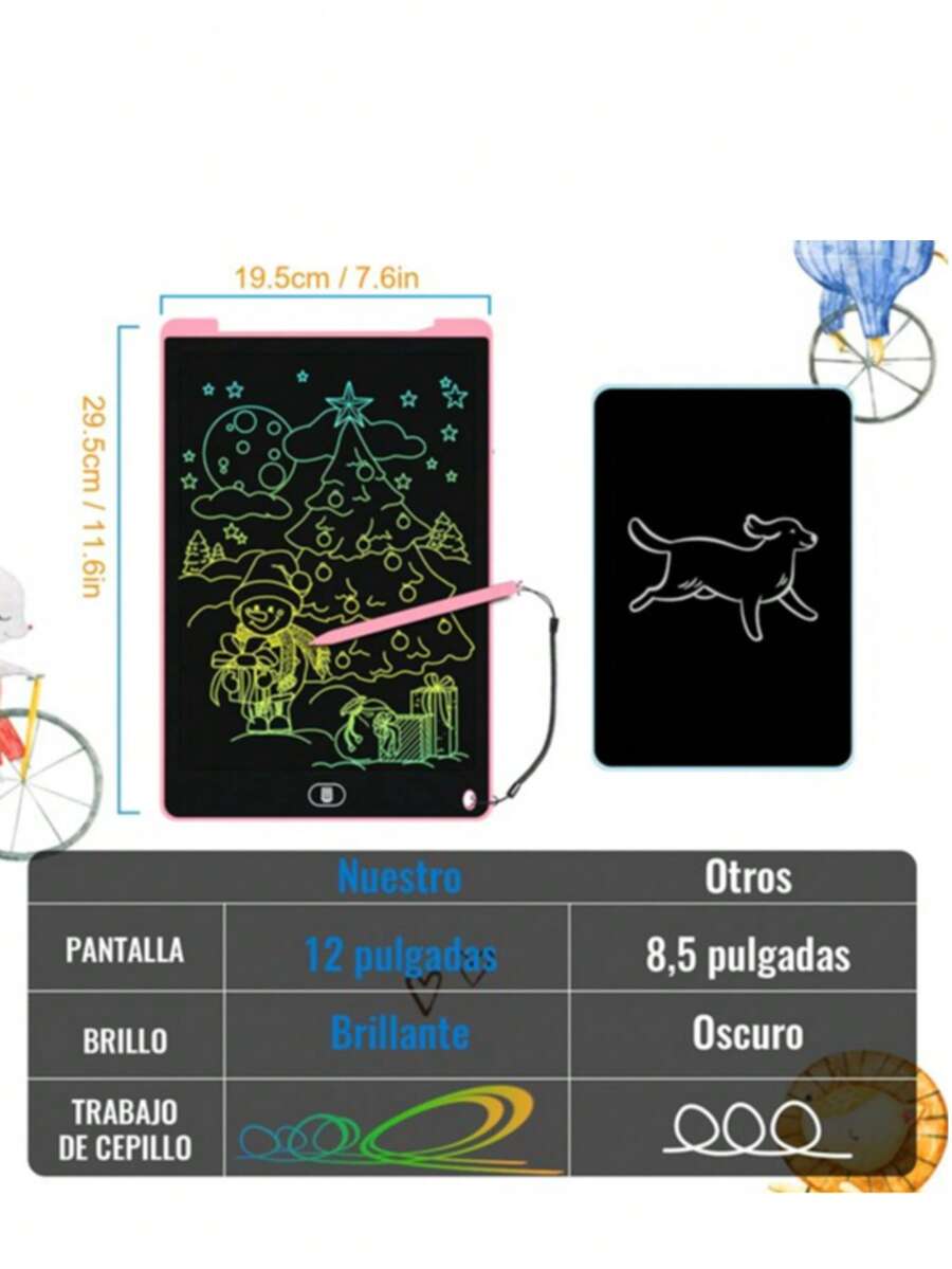 12 Pulgadas Pizarrón Mágico,  Tablero Electrónico de Dibujo a Color para Niños , Función de Bloqueo y Borrado, juguete educativo portátil para niños y niñas a partir de 3 años para educación en el hogar - Rectángulo - Ver 1