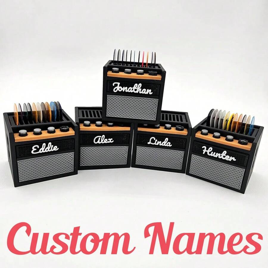 Customizable 3D Printed Guitar Amp Pick Holder With Drawer , Holds 11 Picks On Top + Extra Storage - Great Fathers Day Gift!,Guitar Pick Holder,Pick Organizer,Guitar Amp Decor,Musician Gift Idea,Personal Guitar Gift,Guitarist Gift,Music Lover Gift,Rock And Roll Gift,Band Gift Idea,Functional Decor,Guitar Pick Case,Guitar Pick,Fathers Day - Multicolor - View 1
