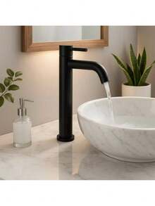 Torneira Alta Banheiro Luxo Preto Fosco Em Aço Inox Para Pia De Bancada Winda - Portanto - Visão 1