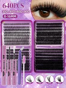 640/608/544/528套大容量混合装，包含不同卷翘度的假睫毛套装，D型簇状假睫毛，30D+40D+60D+80D簇状假睫毛，纤细柔软的簇状假睫毛，直径8-16毫米的睫毛延长套装，卷翘效果假睫毛簇。 - 紫丁香色 - 查看 14
