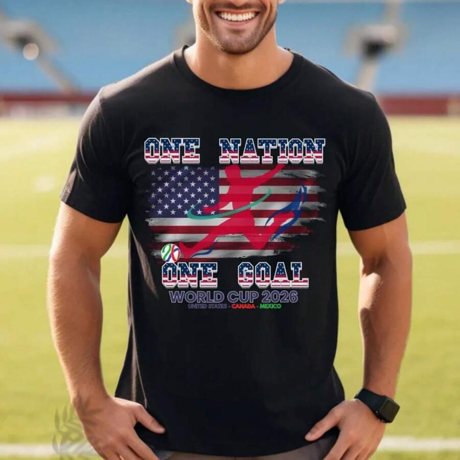 World Cup 2026 Shirt _ Soccer Fan Shirt _ Football T-Shirt _ 2026 World Cup Tee, One Nation One Goal Shirt - Black - View 1