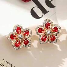 Luxury Unique Style Industrial Flower Stud Earrings With Shiny Rhinestone, Fashionable & Minimalist Design Valentines - Star - View 6