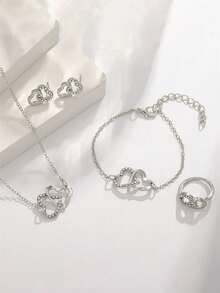 Bộ trang sức tối giản hình bướm phong cách Âu & Mỹ dành cho thanh thiếu niên, gồm dây chuyền, bông tai, vòng tay và nhẫn. - Nhiều màu - Xem 9