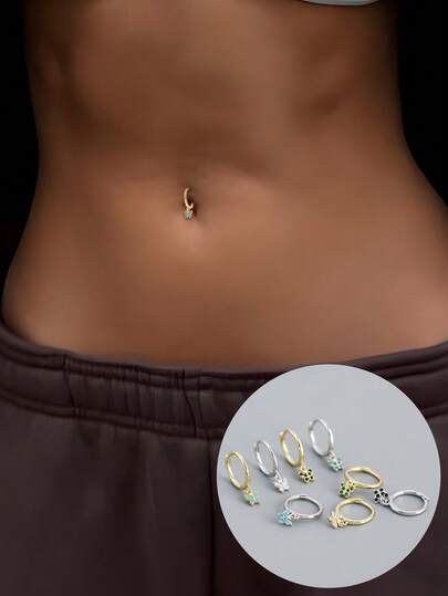 1 pieza Anillo de ombligo de plata de ley S925 con circonita de colores en forma de mariposa, joya de regalo para mujeres, anillo de ombligo de plata, regalos para mujeres, joyería para damas, regalos para mamá