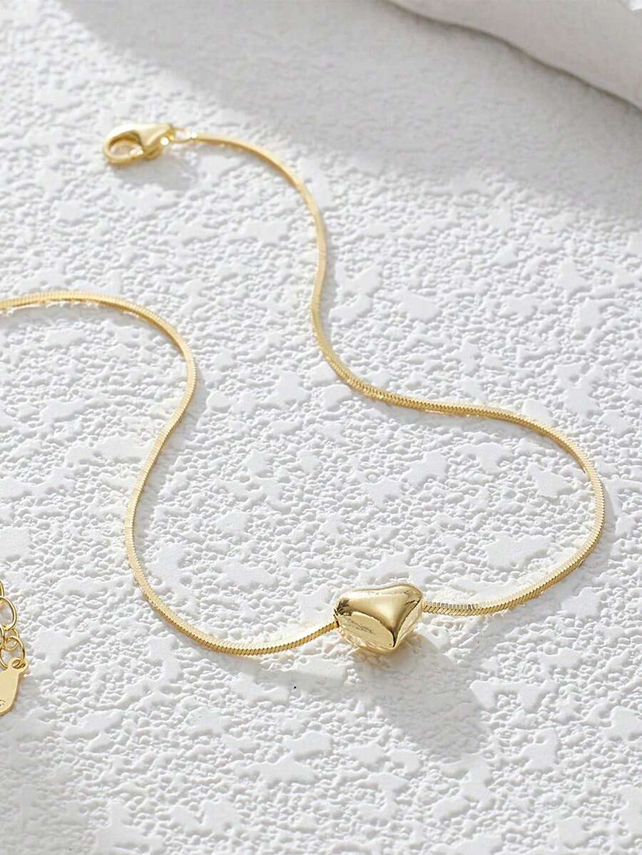 1条S925纯银极简3D心形脚链，浪漫设计，适合女性日常及度假佩戴，独特心形，百搭优雅，是馈赠佳品。 - 心 - 查看 1