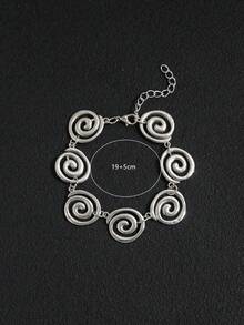 1 pieza Brazalete de metal asimétrico en espiral de geometría de plata, de moda y versátil para mujeres - Plateado - Ver 5