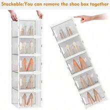Large Shoe Storage Box, 12 Pcs Shoe Boxes Plastic Stackable, Shoe Organizer Containers With Lids Women/Men, Fit UK 12 - Clear - View 5