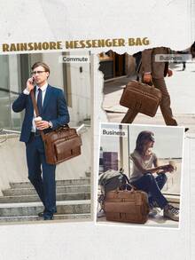 PU Leather Messenger Bag For Men: 15.6 Inch Vintage Briefcase, Lightweight Business Satchel With Multiple Pockets For Office, Work & Commute - 棕色 - 查看 7