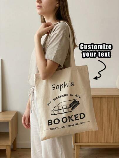 1pc Customized Canvas Bag, Unique Design (Photo, Landscape, Illustration), Foldable, Large Capacity, Lightweight, Stylish, Personalized Tote Bag, Shoulder Bag, Casual Shopping Bag Shop Back To School