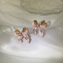 1 对可爱浪漫珐琅粉红蝴蝶耳钉，适合女性、休闲、节日、派对、礼物、装饰耳环 - 中紫紅色 - 查看 4