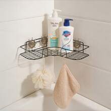 1pc Bathroom Shelf, Shower Storage Rack, Triangular Wall Mount Organizer For Bathroom & Kitchen, No Drilling Required - Black - View 18