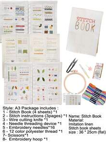 LAMYA DIY Embroidery Starter Kit, Portable Embroidery Companion Suitable For Beginners And Experts, Includes Step-By-Step Sewing Project Manual And Creative Stitching Techniques, Cross Stitch Set, Detailed Stitching Instructions - White - View 16