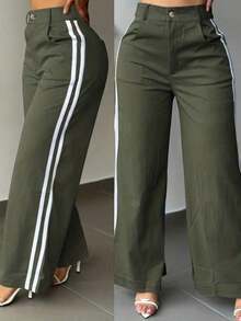 [Elegant & Sexy Pants] Women's Elegant & Sexy Straight-Leg Pants |   Non-Stretch Trousers, Suitable For Office, Party, Daily Wear - Machine Washable, Breathable Fabric, Simple Design, Casual Homewear, Fashion Enthusiast's Choice - Stylish - 軍綠色 - 查看 10