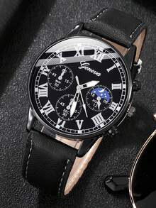 3pcs/Set Personalized Dial Quartz Fashionable Casual Elegant Business Exquisite Men's Watch, Versatile Wristwatch - Black - View 3